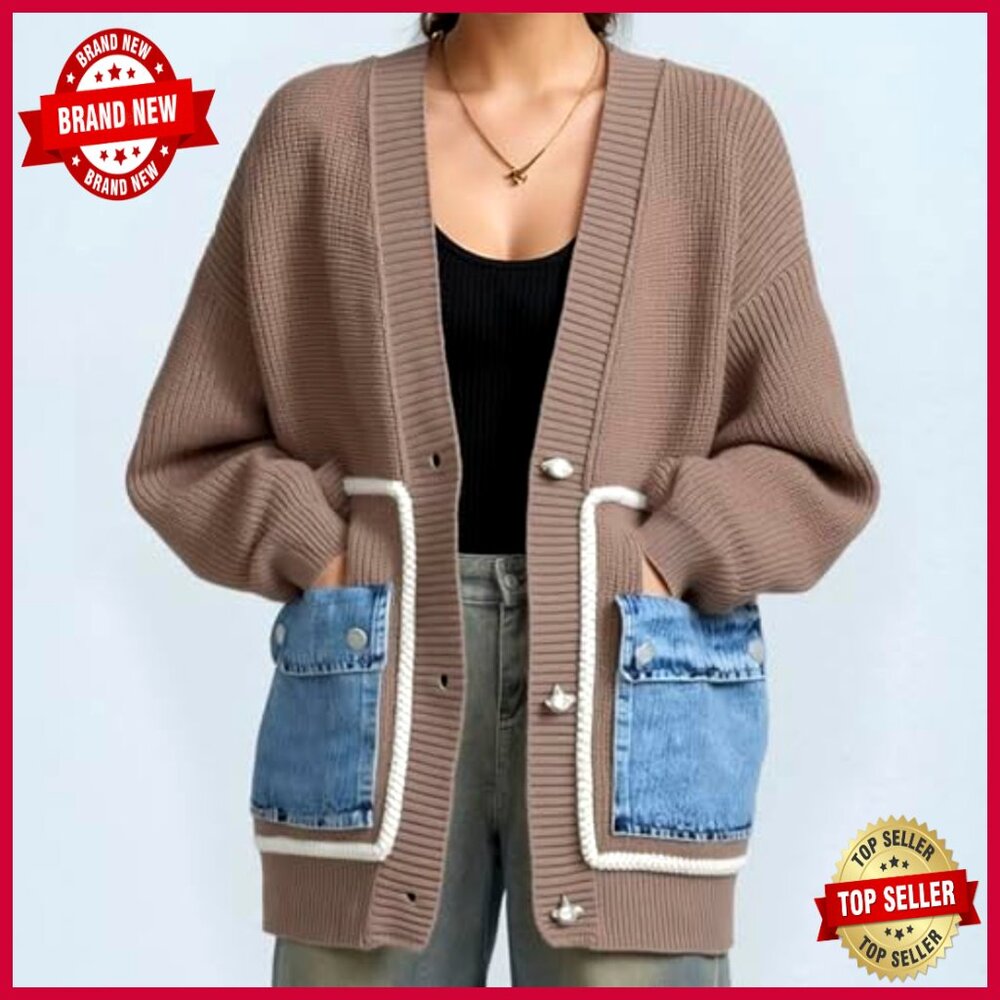 Oversized Button Cardigan with Patchwork Design L… - image 3